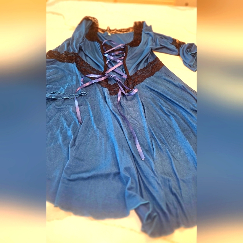 Elegant Blue Lace Nightgown